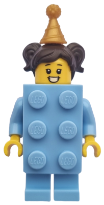 This LEGO minifigure is called, Birthday Brick Suit Girl . It's minifig ID is hol298.