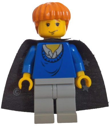 Display of LEGO Harry Potter Ron Weasley, Blue Sweater, Black Cape with Stars
