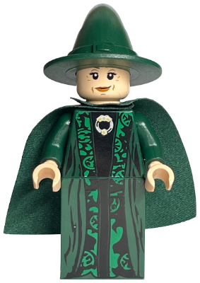 This LEGO minifigure is called, Professor Minerva McGonagall, Dark Green Robe and Cape . It's minifig ID is hp093.