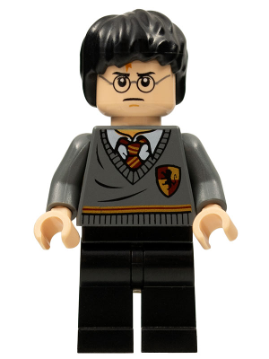 Display of LEGO Harry Potter Harry Potter, Gryffindor Stripe and Shield Torso, Black Legs