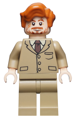 This LEGO minifigure is called, Professor Remus Lupin, Dark Tan Suit . It's minifig ID is hp130.