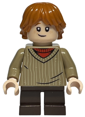 This LEGO minifigure is called, Ron Weasley, Dark Tan Sweater . It's minifig ID is hp142.