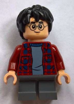 Display of LEGO Harry Potter Harry Potter, Dark Red Plaid Flannel Shirt, Dark Bluish Gray Short Legs