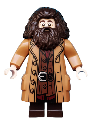 Display of LEGO Harry Potter Rubeus Hagrid, Medium Nougat Topcoat with Buttons