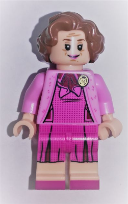 This LEGO minifigure is called, Professor Dolores Umbridge, Dark Pink Dress . It's minifig ID is hp172.