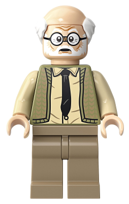 Display of LEGO Harry Potter Ernie Prang, Olive Green Vest Knit, Half Bald