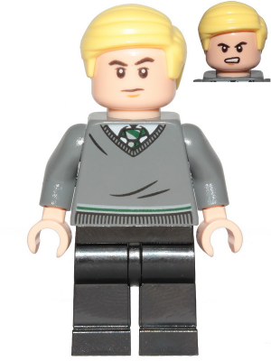 Display of LEGO Harry Potter Draco Malfoy, Slytherin Sweater, Black Legs