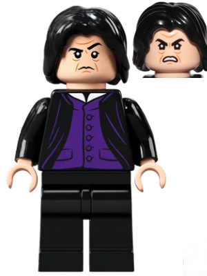 This LEGO minifigure is called, Professor Severus Snape, Dark Purple Shirt *Includes stand and wands from 76404. It's minifig ID is hp266.