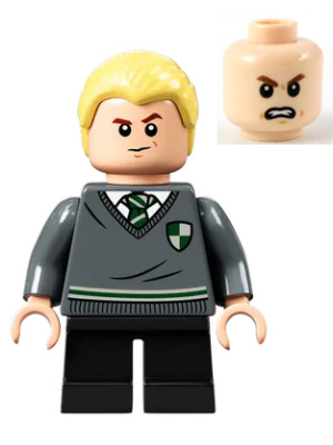 Display of LEGO Harry Potter Draco Malfoy, Slytherin Sweater with Crest, Black Short Legs