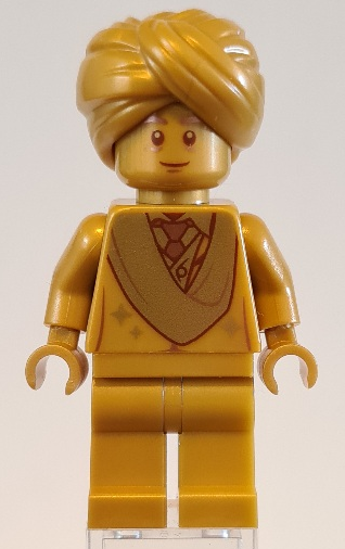 Display of LEGO Harry Potter Professor Quirinus Quirrell, 20th Anniversary Pearl Gold