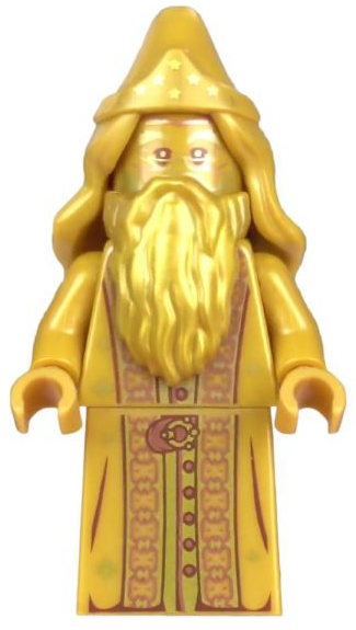 Display of LEGO Harry Potter Albus Dumbledore, 20th Anniversary Pearl Gold