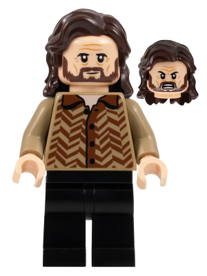 This LEGO minifigure is called, Sirius Black, Dark Brown Hair, Dark Tan Sweater *Includes stand and Azkaban Plaque from 76404. It's minifig ID is hp371.