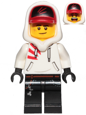 Display of LEGO Hidden Side Jack Davids, White Hoodie with Cap and Hood (Lopsided Smile / Scared)