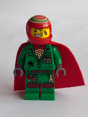 Display of LEGO Hidden Side Douglas Elton / El Fuego, Coveralls with Helmet and Cape