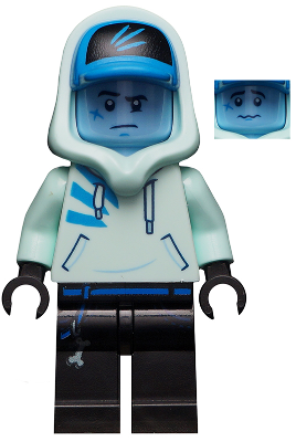 Display of LEGO Hidden Side Jack Davids, Light Aqua Hoodie with Cap and Hood (Bright Light Blue Head)