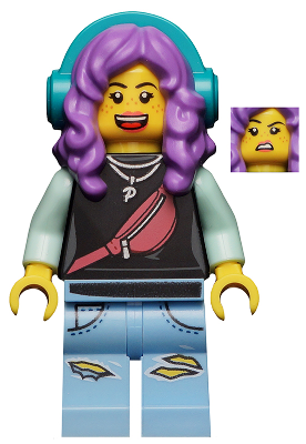 Display of LEGO Hidden Side Parker L. Jackson, Black Top with Headphones (Open Mouth Smile / Disgusted)