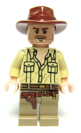 This LEGO minifigure is called, Indiana Jones, Open Shirt *Includes whip and messenger bag. It's minifig ID is iaj020.