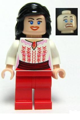 This LEGO minifigure is called, Marion Ravenwood, Red and White Cairo Outfit . It's minifig ID is iaj036.