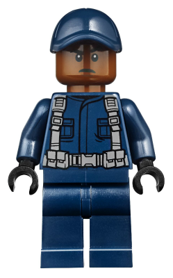 Display of LEGO Jurassic World Guard, Ball Cap, Reddish Brown Head