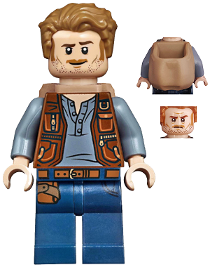 This LEGO minifigure is called, Owen Grady, Backpack . It's minifig ID is jw044.