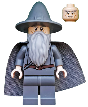 This LEGO minifigure is called, Gandalf the Grey, Wizard / Witch Hat, Short Cheek Lines *Includes staff. It's minifig ID is lor001.