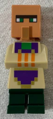 This LEGO minifigure is called, Villager (Cleric), Tan Top with Purple Apron . It's minifig ID is min076.