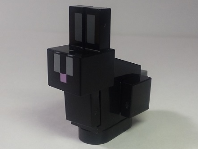 Display of LEGO part no. minebunny02 which is a Black Minecraft Bunny / Rabbit with Light Bluish Gray Eyes, Brick Built 
