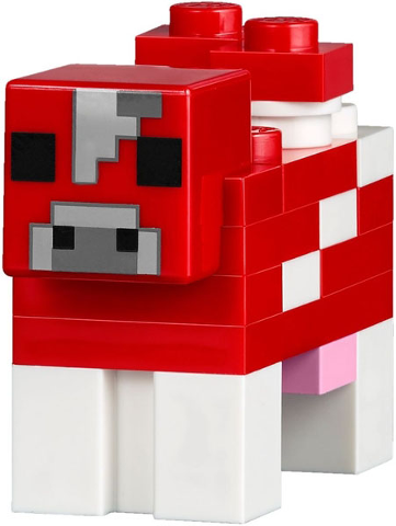 Display of LEGO part no. minecow02b Minecraft Cow, Mooshroom (Light Bluish Gray Pixel Between Eyes), Brick Built  which is a n/a Minecraft Cow, Mooshroom (Light Bluish Gray Pixel Between Eyes), Brick Built 