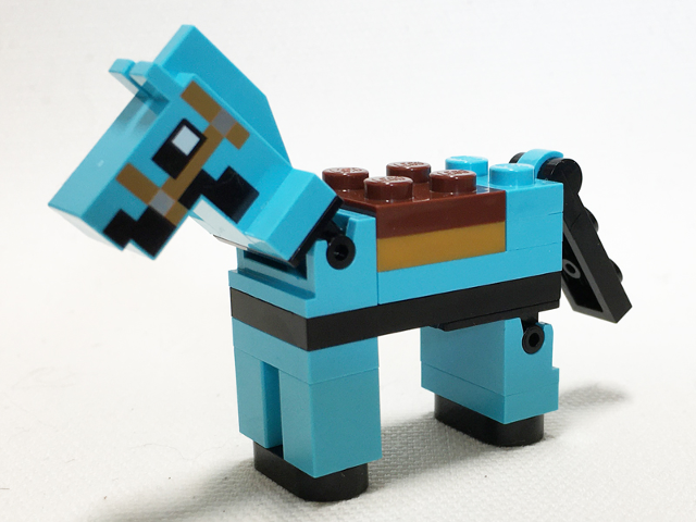 Display of LEGO part no. minehorse04 Minecraft Horse Medium Azure, Brick Built  which is a n/a Minecraft Horse Medium Azure, Brick Built 