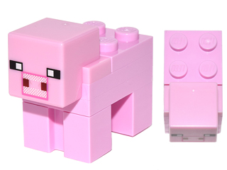 Display of LEGO part no. minepig03 Minecraft Pig with 2 x 2 Plate, Brick Built  which is a Bright Pink Minecraft Pig with 2 x 2 Plate, Brick Built 