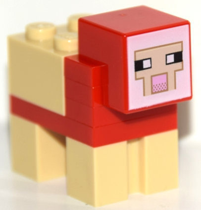 Display of LEGO part no. minesheep04 Minecraft Sheep, Red, Sheared, Brick Built  which is a n/a Minecraft Sheep, Red, Sheared, Brick Built 