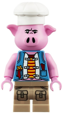 Display of LEGO Monkie Kid Pigsy, Medium Blue Vest, Dark Tan Medium Legs with Pockets