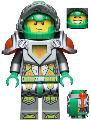 This LEGO minifigure is called, Aaron Fox, Flat Silver Visor and Armor, Clip, Curved Slope, and Bar with Tow Ball on Back . It's minifig ID is nex004.