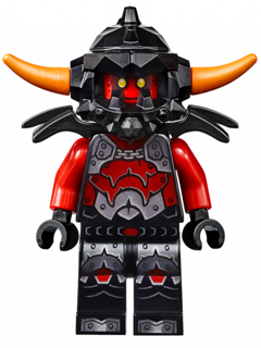 This LEGO minifigure is called, Ash Attacker, Orange Horns . It's minifig ID is nex005.