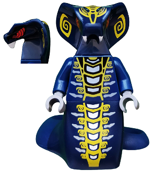 This LEGO minifigure is called, Skales *Never assembled, Includes staff assembly and dark blue snake from 9444. It's minifig ID is njo040.