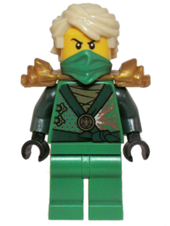 This LEGO minifigure is called, Lloyd (Techno Robe), Rebooted, Pearl Gold Shoulder Armor . It's minifig ID is njo087.