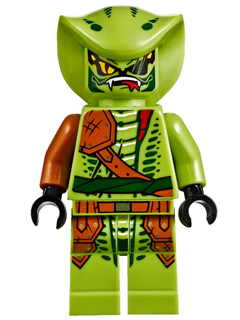 Display of LEGO Ninjago Lasha, Rebooted, Serpentine Snake Scout, Lime with Dark Orange Armor Coverings