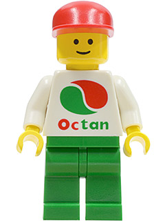 This LEGO minifigure is called, Octan, White Logo, Green Legs, Red Cap . It's minifig ID is oct012.