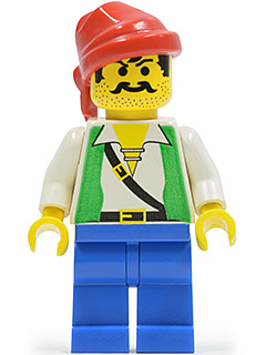 Display of LEGO Pirates Pirate Green Vest, Blue Legs, Red Bandana