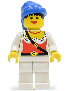 Display of LEGO Pirates Pirate Female, White Legs, Blue Bandana