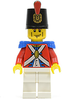This LEGO minifigure is called, Imperial Soldier II, Shako Hat Printed, Cheek Lines . It's minifig ID is pi087.