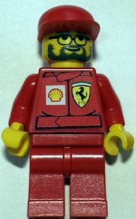 Display of LEGO Racers F1 Ferrari Engineer 2, with Shell Torso Stickers
