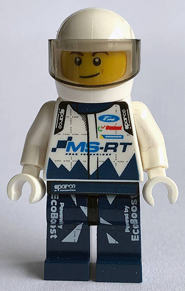 This LEGO minifigure is called, Ford Fiesta M-Sport WRC Driver . It's minifig ID is sc055.