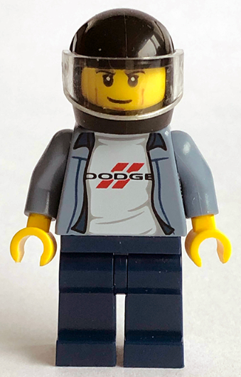 This LEGO minifigure is called, 1970 Dodge Charger R/T Driver . It's minifig ID is sc072.