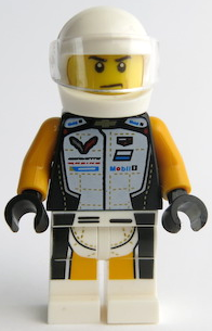This LEGO minifigure is called, Chevrolet Corvette C8.R Driver . It's minifig ID is sc088.