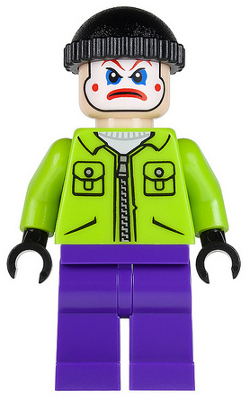 Display of LEGO Super Heroes The Joker's Henchman, Lime Jacket