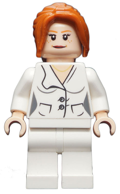 This LEGO minifigure is called, Pepper Potts, White Suit . It's minifig ID is sh068.