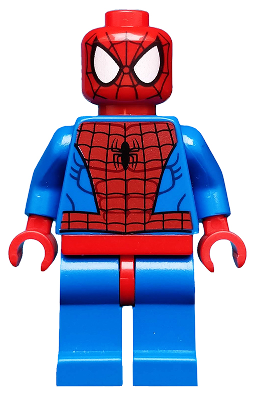 Display of LEGO Super Heroes Spider-Man, Black Web Pattern, Red Hips