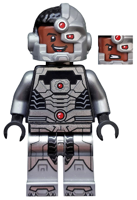 Display of LEGO Super Heroes Cyborg, Black Gloves, Smiling