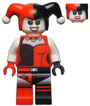 This LEGO minifigure is called, Harley Quinn, White Arms . It's minifig ID is sh199.